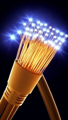 Poster - Fiber Optic Cable with Glowing Blue Lights, Data Transmission, High-Speed Internet, Digital Network