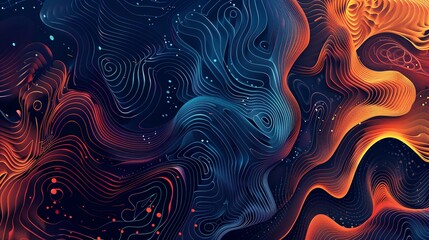 Wall Mural - abstract wavy lines in blue, orange, and red.