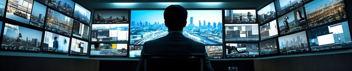 Aufkleber - Professional in Control Room Monitoring Advanced Surveillance Technology : Generative AI