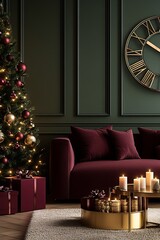 Aufkleber - Sophisticated Christmas living room with warm lighting and festive decor : Generative AI