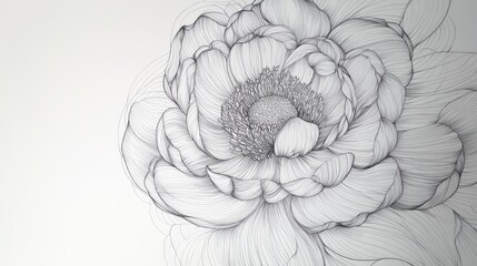 Poster - Detailed line art of a blooming flower bouquet, each petal intricately drawn, against a white background