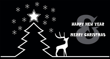 merry christmas and happy new year card banner with christmas tree and other ornaments white line ar