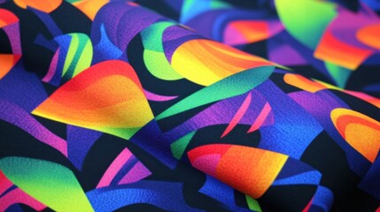 Poster - Abstract geometric print in vibrant neon colors on soft cotton fabric, showing modern, artistic detail
