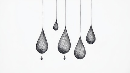 Wall Mural - Abstract line art of raindrops with intricate textures, minimalist design on a white background