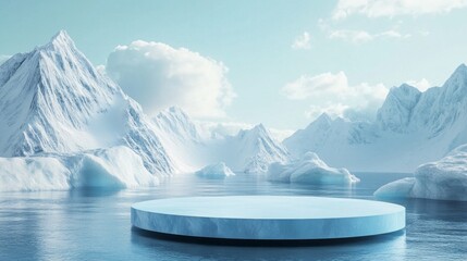 Aufkleber - A large, round ice sculpture sits in the middle of a frozen lake