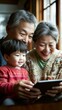 © imagineRbc - A family of three, a man, a woman and a child, are sitting together and looking at a tablet. Scene is happy and joyful