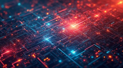 Aufkleber - Vibrant blue and red circuit board pattern, abstract futuristic digital technology background