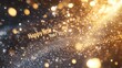 © 69 Timeless  Studio  - Close-up of a 'Happy New Year 2025' banner in shimmering gold and silver, sparkling against a dark background