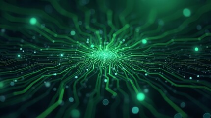 Poster - Green glowing circuit pattern, futuristic digital grid on a dark background