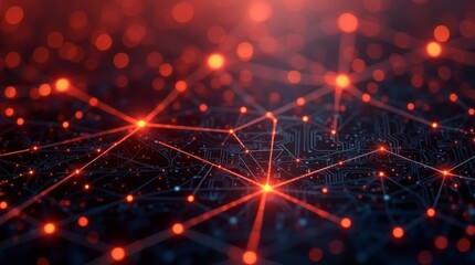 Fototapete - Glowing red circuit board pattern, futuristic technology background with digital connections