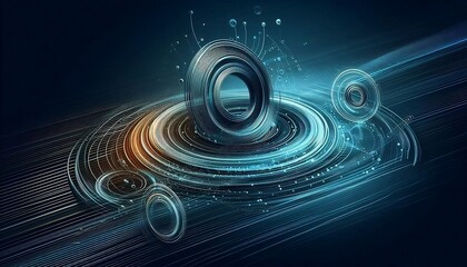 Wall Mural - Futuristic abstract banner with abstract water rings, ripples on dark blue background