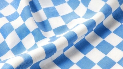 Sticker - Close-up of soft cotton fabric with blue and white gingham checks, creating a fresh, casual look with fine stitching