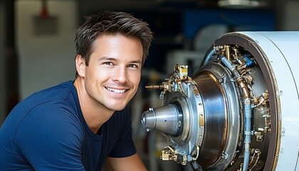 Aufkleber - Confident and Skilled Male Engineer Posing with Pride, Focus On Aviation Engineering Expertise