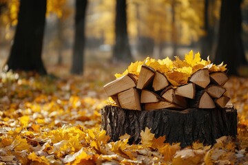 Canvas Print - Wooden Pile on Leaves