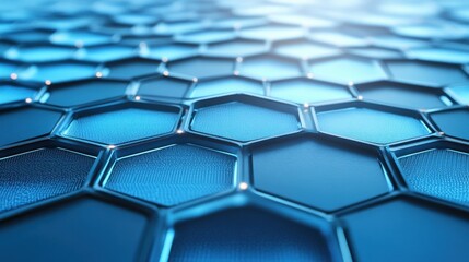 Poster - Close-up of a futuristic honeycomb pattern in shades of blue, creating an abstract, high-tech background.