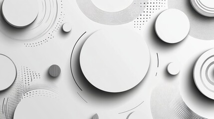 Poster - Abstract composition of white circles and patterns, creating a modern and minimalist design aesthetic.