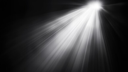 Poster - Abstract vector illustration of bright white light rays and flares on a dark black background, creating a striking contrast with glowing beams, sun flares, and radiant effects. This high-quality desig