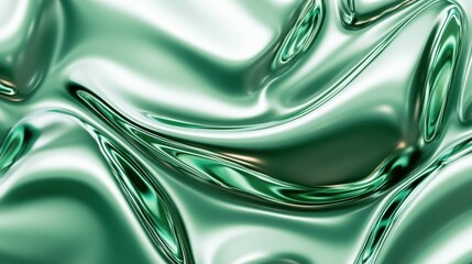 Poster - Smooth flowing green abstract texture with shimmering highlights showcasing a modern aesthetic.