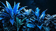 © Ascending Dragon - 青い熱帯の葉と宇宙背景が織りなす観葉植物コレクションが異次元の雰囲気を醸し出す。生成AI