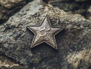 Wall Mural - Metal star on rock