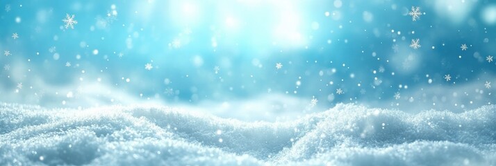Poster - Serene Winter Landscape with Soft Snowfall and Delicate Snowflakes Bathed in a Gentle Blue Light, Capturing the Essence of a Tranquil Christmas Atmosphere