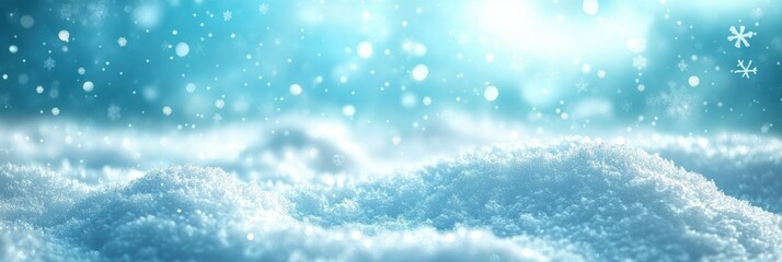 Poster - Serene Winter Landscape with Gentle Snowflakes Falling on a Soft Snowy Surface, Capturing the Magic of Christmas and the Tranquility of the Natural World