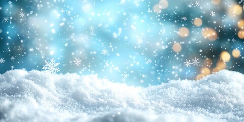Poster - Gentle Winter Snowfall on a Soft Snowy Background with Beautiful Bokeh Lights for Holiday and Christmas Themed Designs