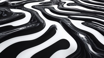 Poster - An abstract, fluid design featuring black and white waves creating a striking visual contrast.