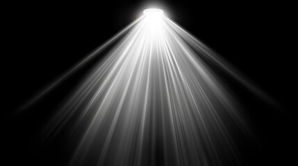 Poster - Abstract vector illustration of bright white light rays and flares on a dark black background, creating a striking contrast with glowing beams, sun flares, and radiant effects. This high-quality desig