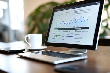 Poster - A laptop computer is open to a screen displaying a graph