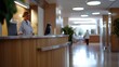 © mila103 - A woman in a white lab coat stands behind a counter in a hospital