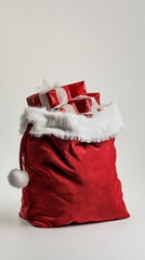 Poster - A red Santa bag with white trim and a white bow on the top