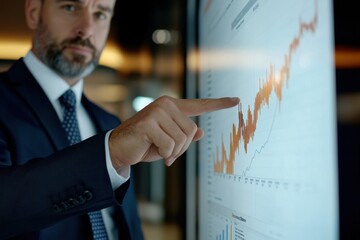 Poster - a man pointing at a graph on a screen