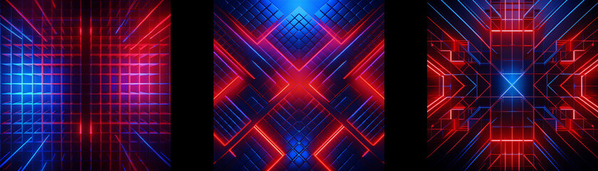 Aufkleber - Abstract digital artwork with red and blue neon lines forming geometric patterns.