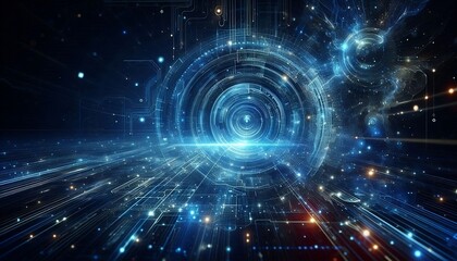 Wall Mural - Blue glowing new technology in deep space, computer generated abstract background