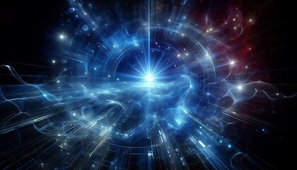 Wall Mural - Blue glowing new technology in deep space, computer generated abstract background