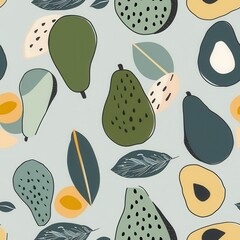 Poster - Minimalist Seamless Pattern Featuring Avocado and Leaf Illustrations Perfect for Fabric Design, Textiles, and Creative Projects with a Fresh Modern Aesthetic