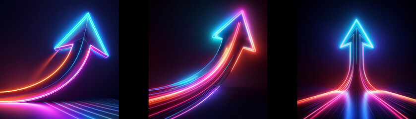 Poster - Three neon arrows pointing upward on a dark background.