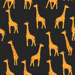 Poster - Seamless Minimal Giraffe Pattern on a Dark Background, Perfect for Fabric Design and Creative Projects Featuring Playful Giraffe Illustrations