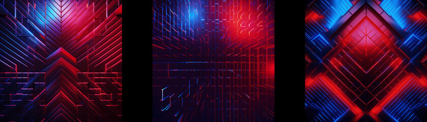 Aufkleber - Abstract digital art with geometric shapes and glowing red and blue light.