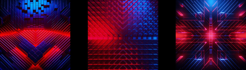 Fototapete - Abstract artwork with red and blue neon lines forming geometric shapes.