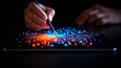© KM - Creating digital artwork with vibrant colors on tablet, showcasing creativity and technology