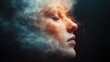 © svastix - A conceptual artwork depicting a serene face blending into a cosmic nebula-like background, representing the fusion of human thought with the universe.