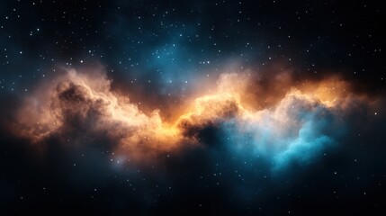Wall Mural - A celestial masterpiece featuring cosmic clouds in vivid shades of blue and orange, interspersed with sparkling stars, blending mystery and beauty.
