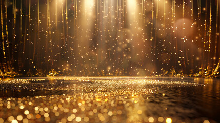 Poster - A captivating backdrop filled with sparkling golden lights creates a magical atmosphere, perfectly suited for a festive event or celebration setting