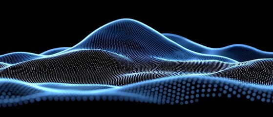 Poster - A stunning abstract landscape of illuminated waveforms in shades of blue, creating a high-tech, futuristic atmosphere against a black background.