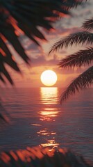 Poster - A sunset over the ocean with palm trees in the background
