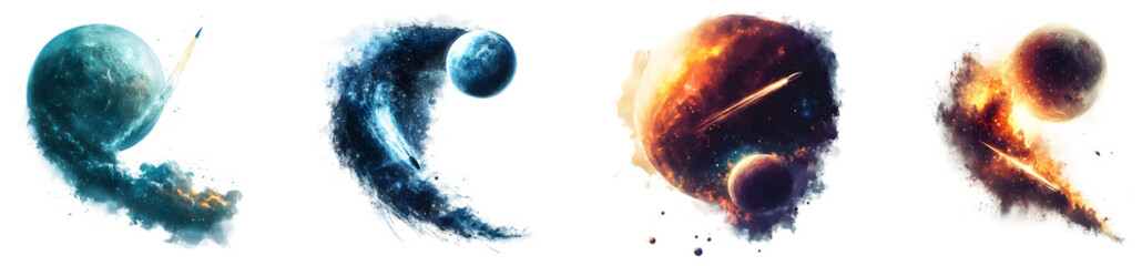 Wall Mural - a vibrant comet set against a cosmic backdrop with celestial bodies isolated on transparent backgrou