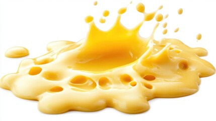 Poster - Splashes of Bright Yellow Liquid with Bubbles and Drips on a White Background, Capturing the Essence of Freshness and Vibrancy in a Vibrant Abstract Design