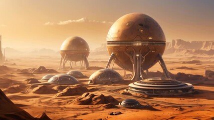 Wall Mural - future mars base or scientific facility. mars colonization concept.